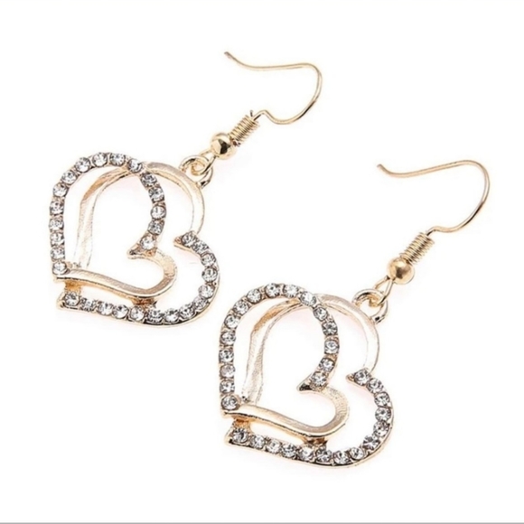 3 Piece Cubic Zirconia Gold Heart Necklace & Earring Set - Picture 3 of 4